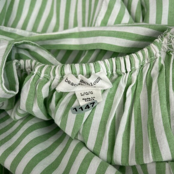 Beachlunchlounge Women Back Bow Babydoll Dress Balloon‎ Sleeve Striped Green L - Picture 6 of 15